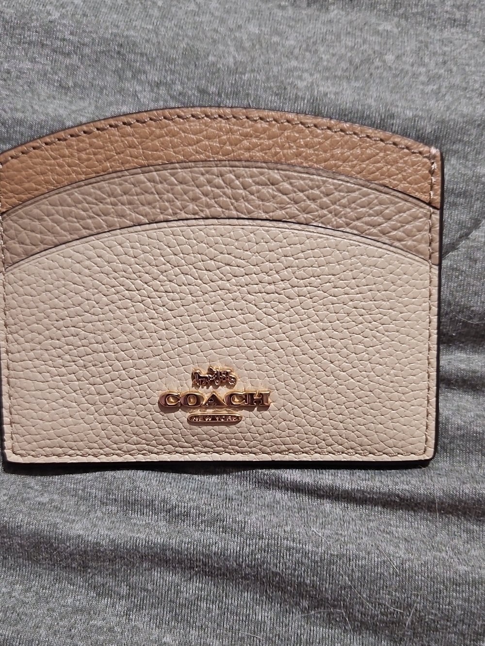 Coach Two-Tone Pebbled Card Case in Beige and Brown NWT